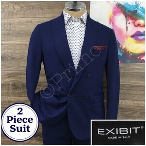 EXIBIT Mens Suit 2 Piece‎ Jacket PantS Blazer Sport Coat Size 38R Jersey Stretch